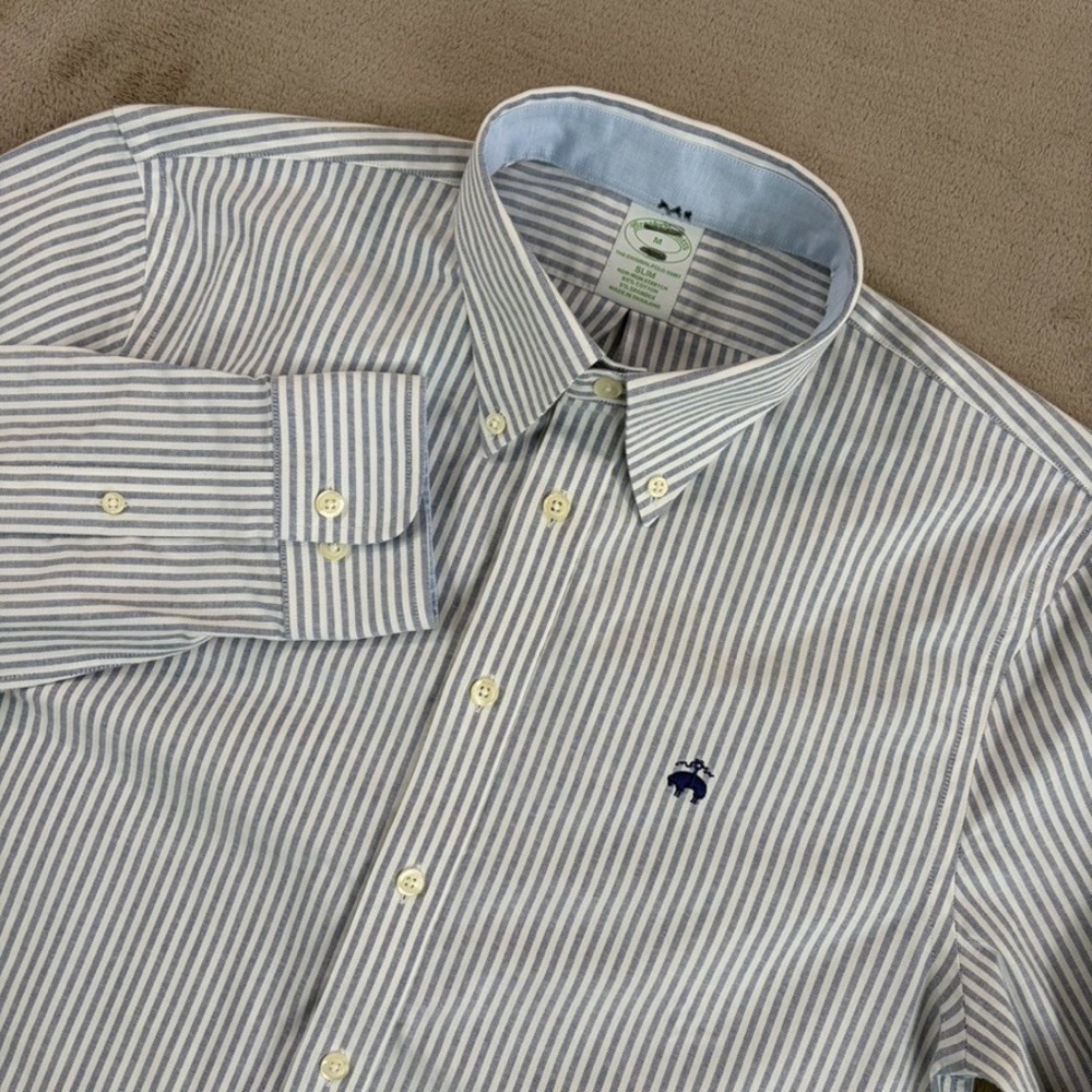 Brooks Brothers Oxford OCBD Slim Fit Shirt Men Medium Blue Striped Non Iron NWOT